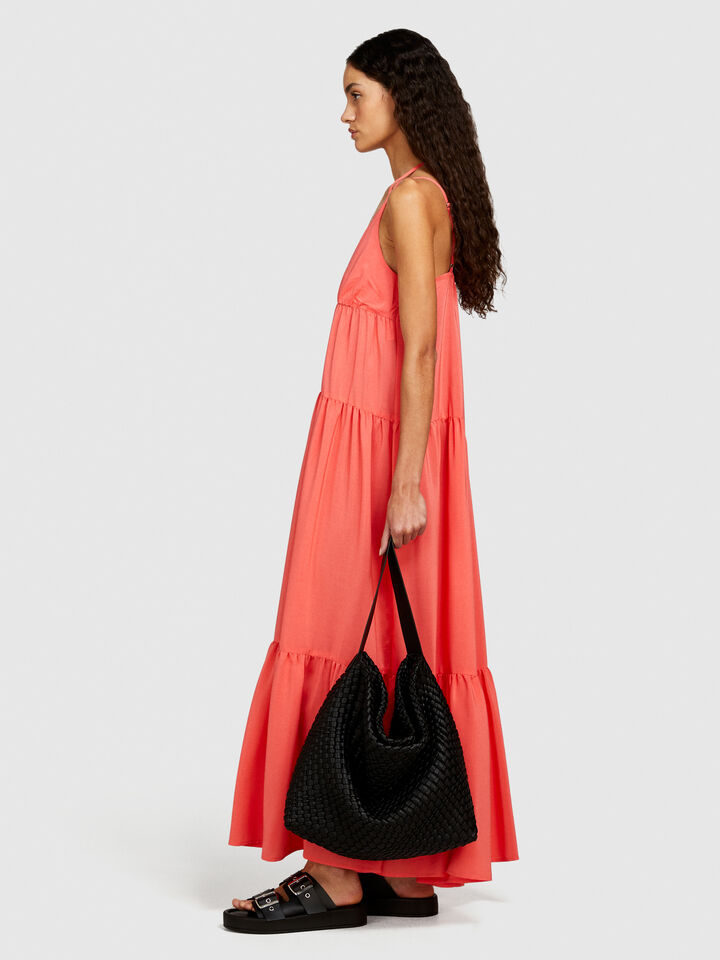 Long dress with ruffle - women's long dresses - Coral | Sisley image number 2